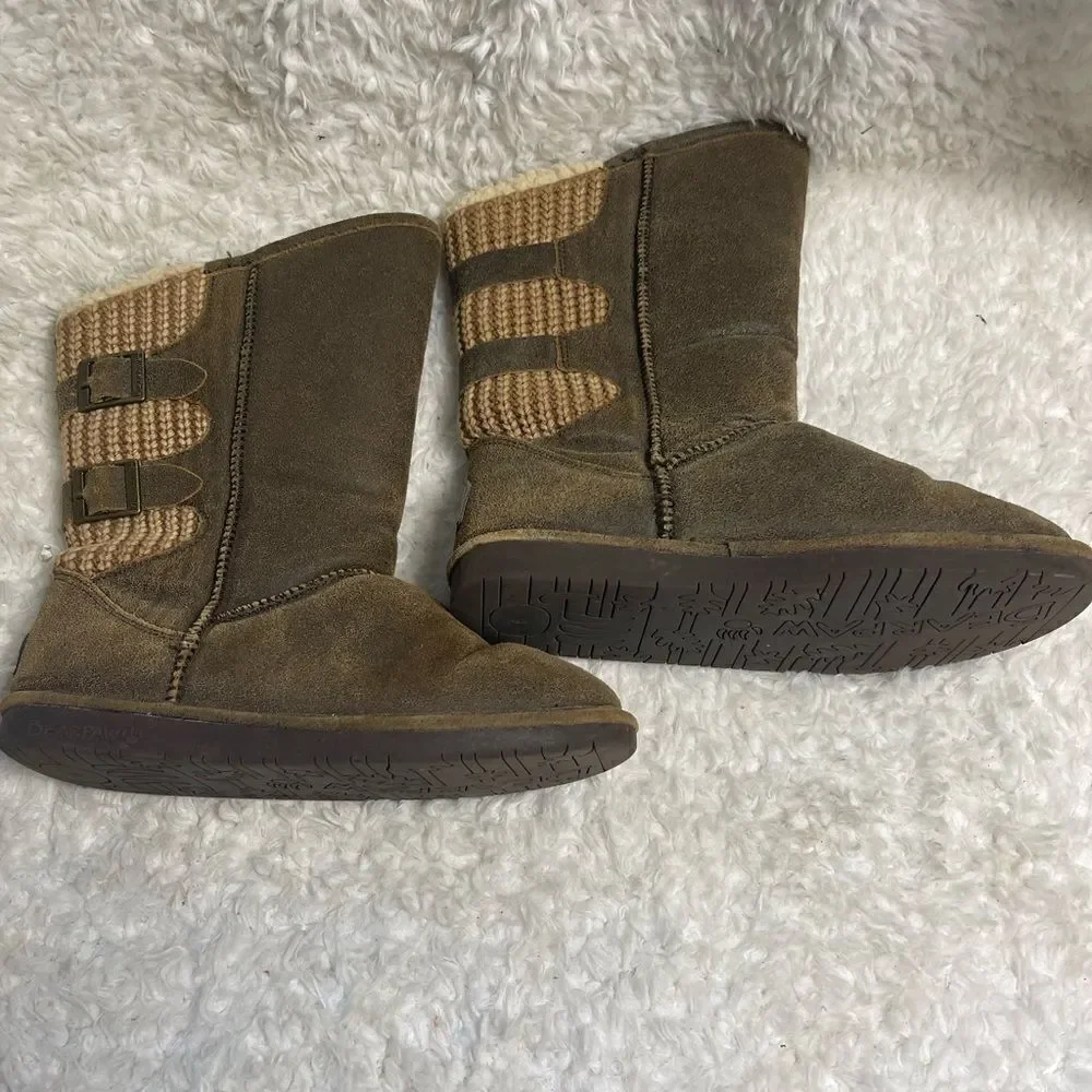 Bearpaw Chestnut Distressed Leather Suede Winter Boots wool blend lining SZ9